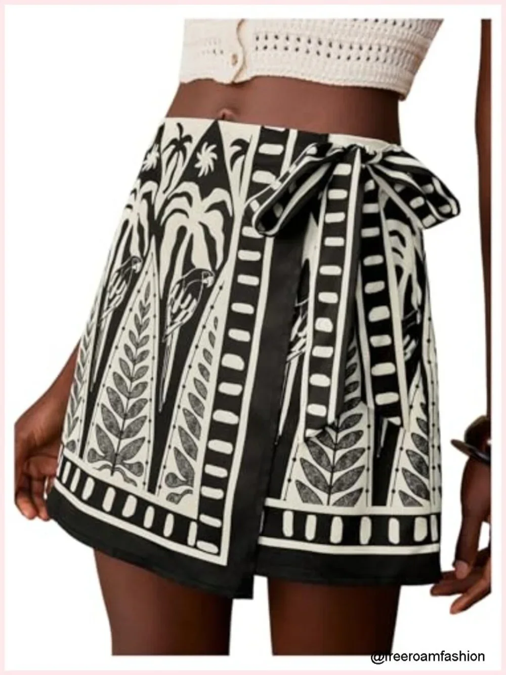Floral Wrap Mini Skirt High Rise Tie Side Asymmetrical Boho Women's Summer